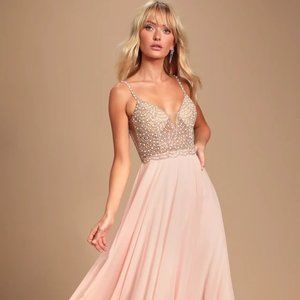 NWT Pink Beaded Rhinestone Maxi Dress